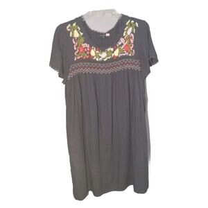 ModCloth Women's Blue Boho Embroidered Floral Dress M Retro Cottagecore Peasant